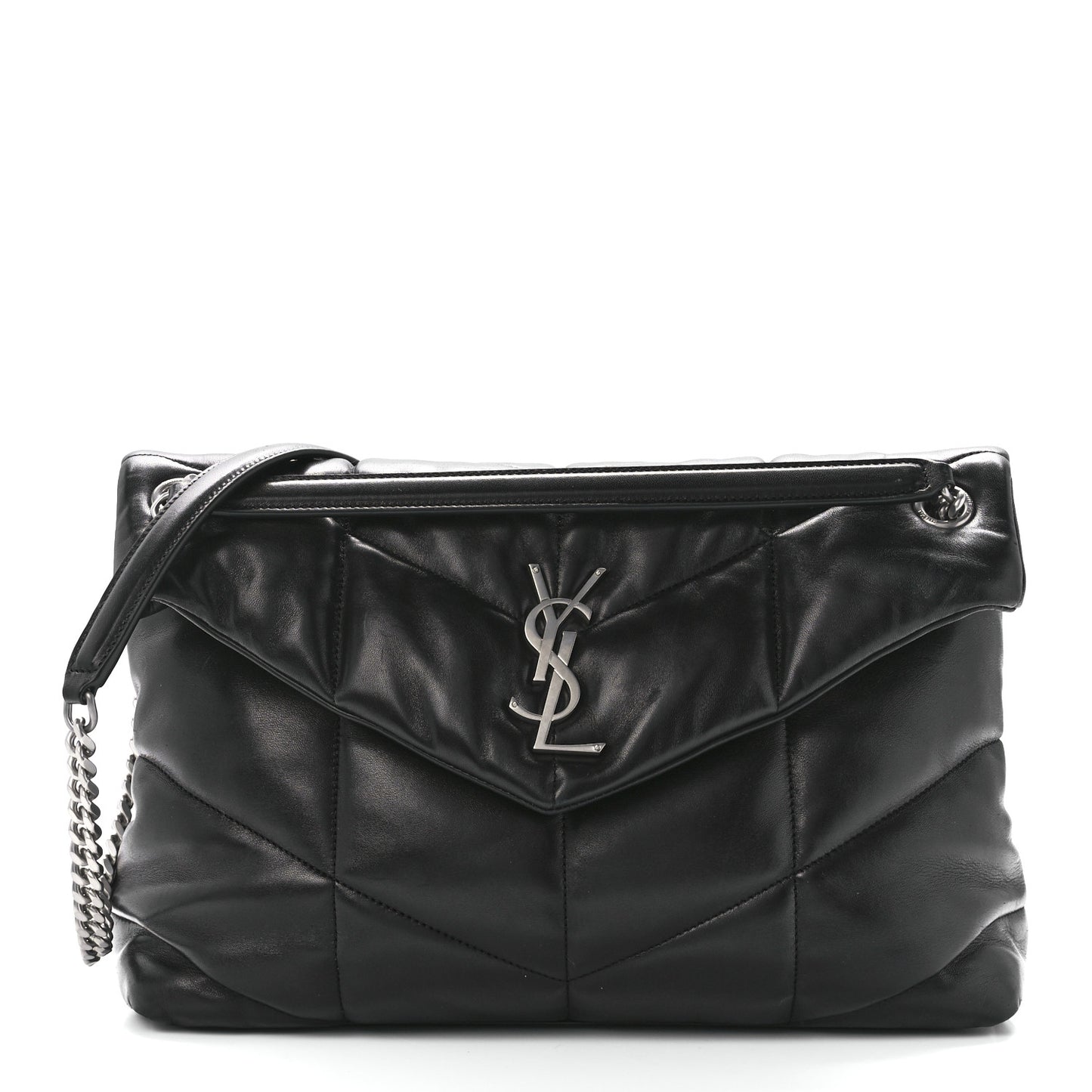 Lambskin Quilted Medium Loulou Puffer Monogram Chain Satchel Black