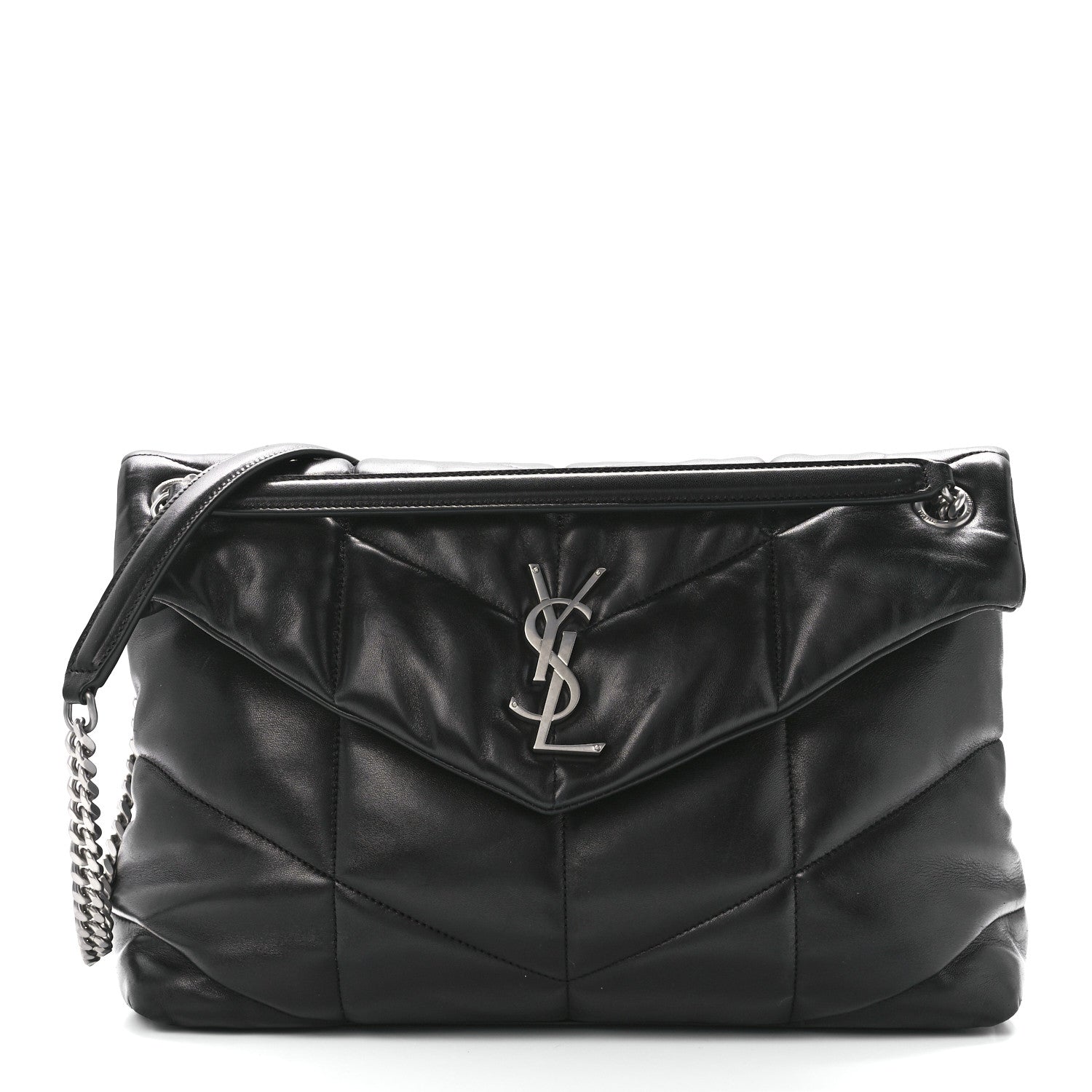Saint Laurent Lambskin Quilted Medium Loulou Puffer Monogram Chain Satchel Black 1 of 12