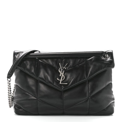 Saint Laurent Lambskin Quilted Medium Loulou Puffer Monogram Chain Satchel Black 1 of 12