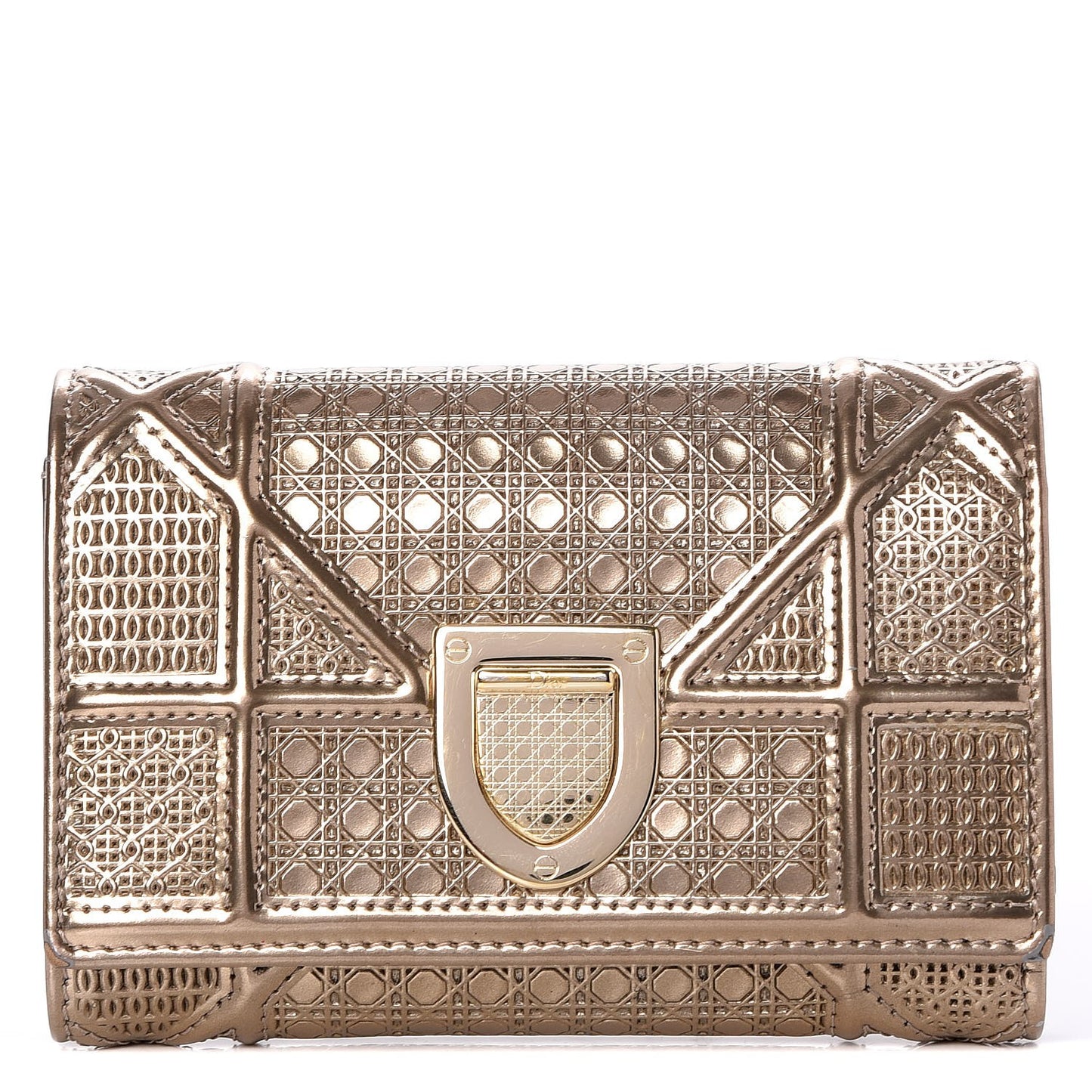Metallic Patent Micro-Cannage Diorama Elancee Wallet Gold
