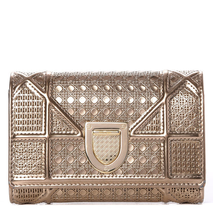 Christian Dior Metallic Patent Micro-Cannage Diorama Elancee Wallet Gold 1 of 8