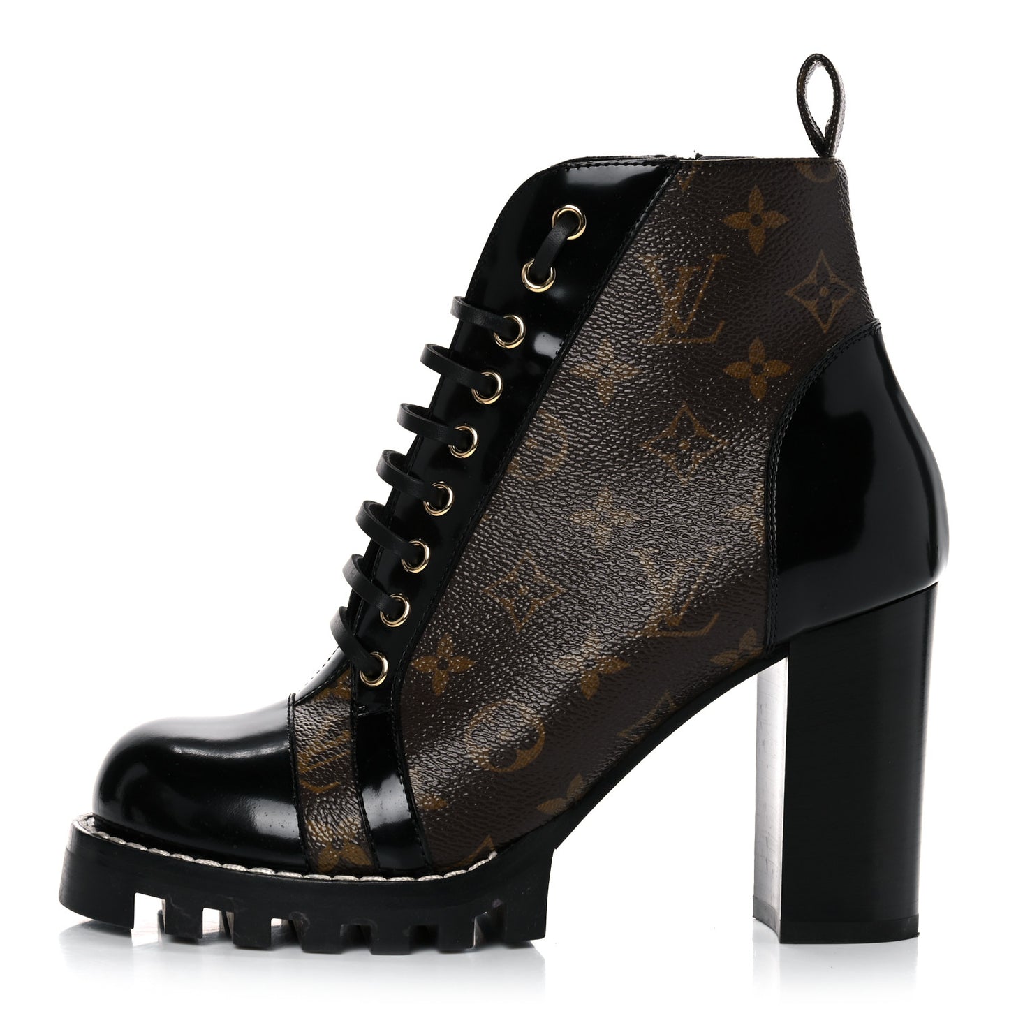 Patent Calfskin Monogram Star Trail Ankle Boots 39 Black