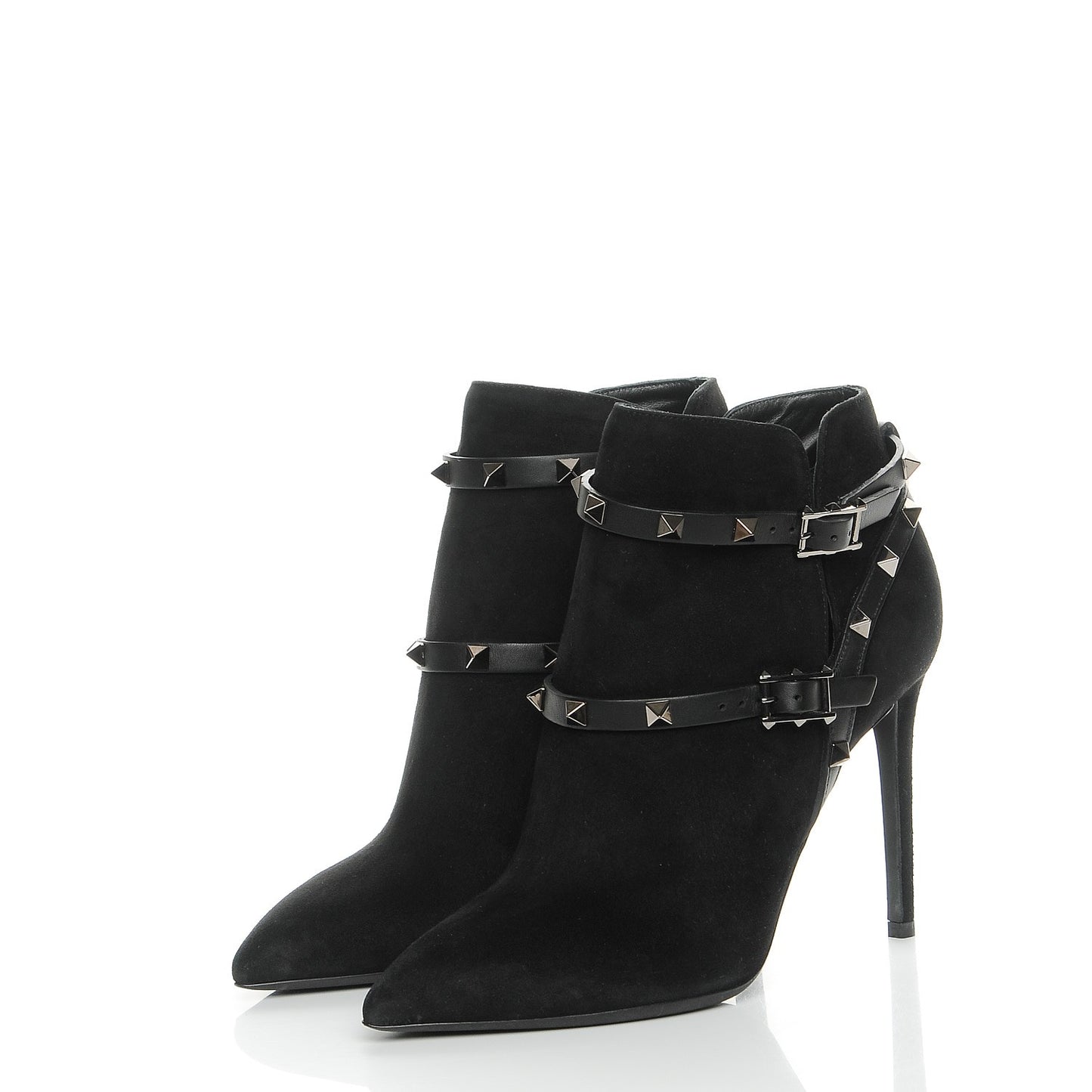 Suede Rockstud Double Buckle 100mm Ankle Boots 38 Black