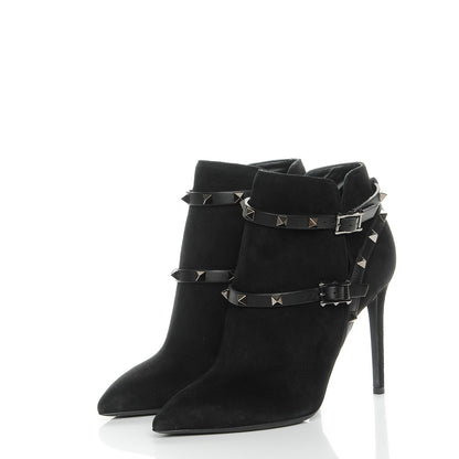 Valentino Garavani Suede Rockstud Double Buckle 100mm Ankle Boots 38 Black 3 of 9