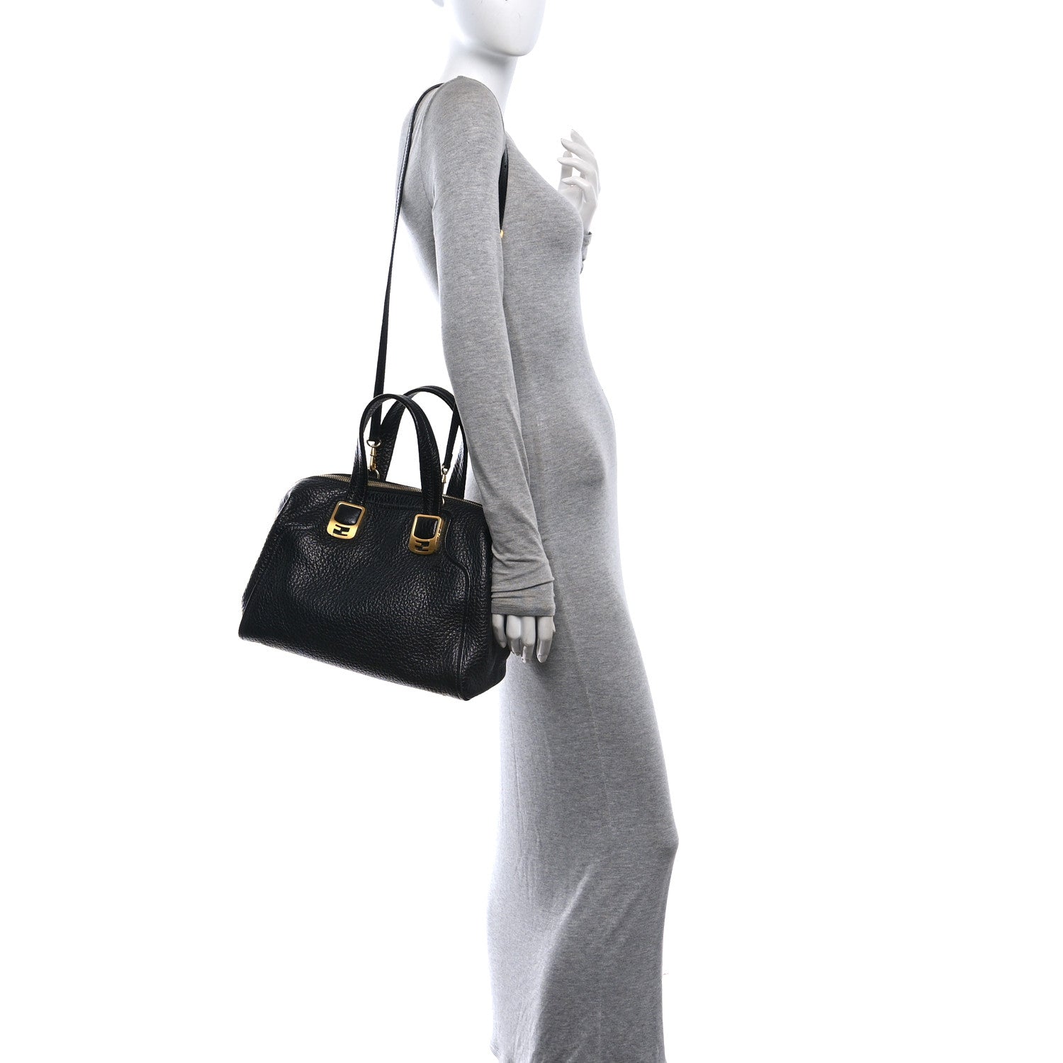 Fendi Pebbled Calfskin Small Chameleon Tote Black 2 of 10