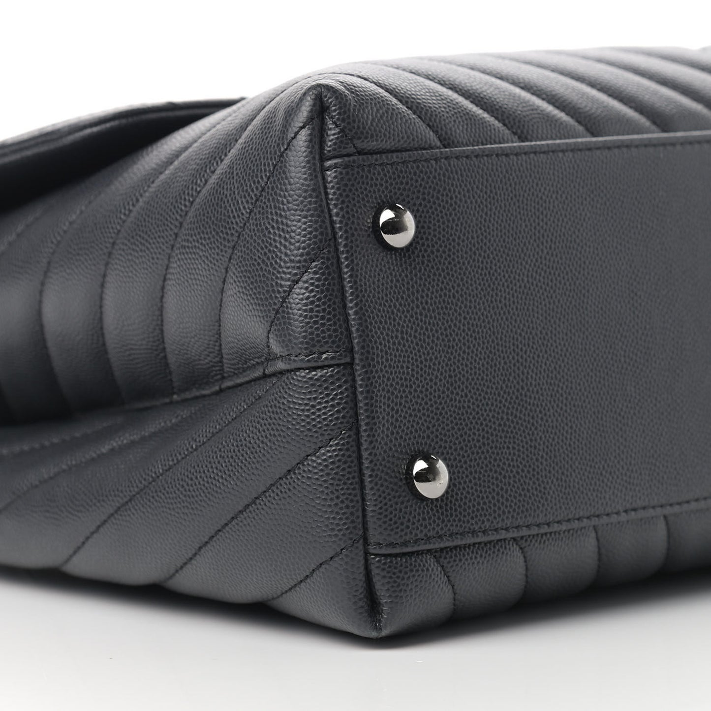 Caviar Chevron Quilted Medium Coco Handle Flap Dark Grey