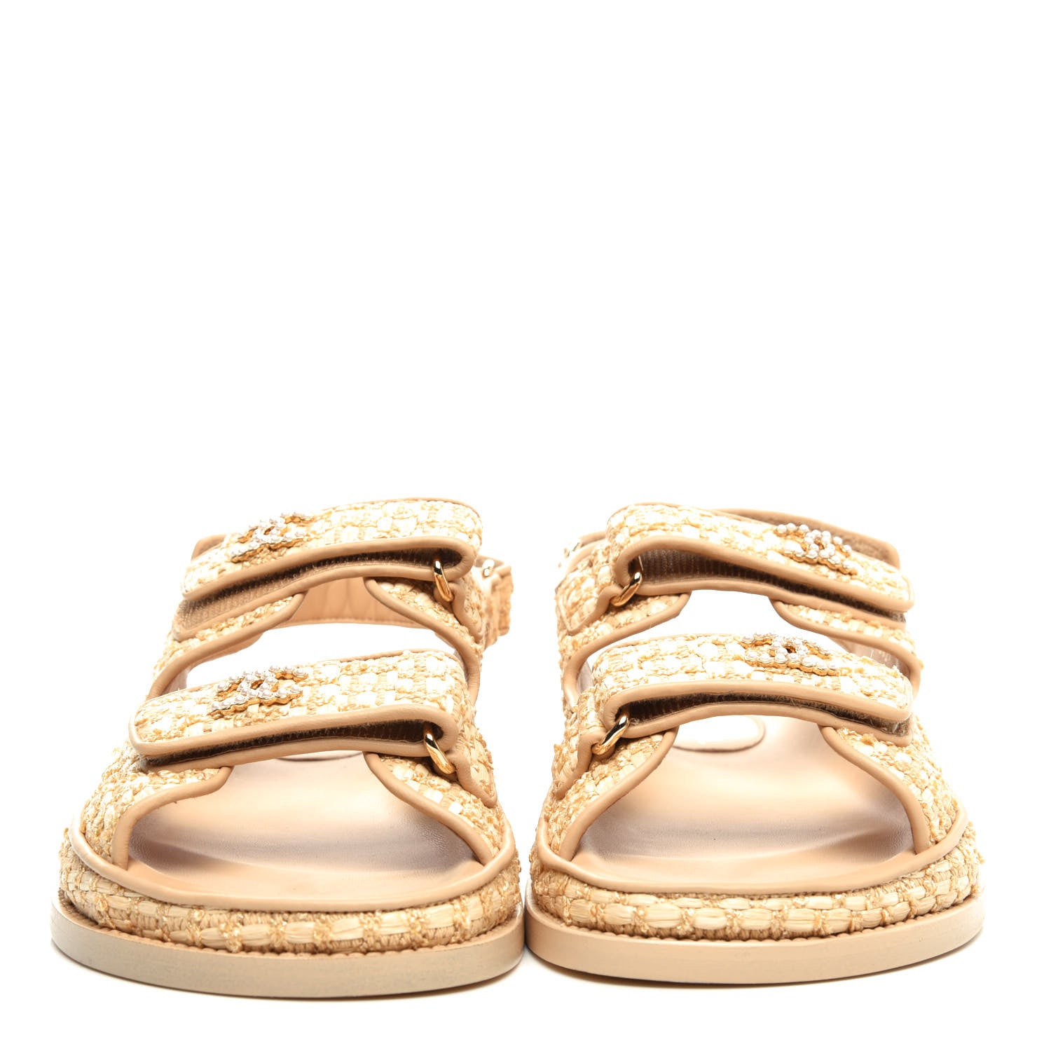 Chanel Braided Fabric Velcro Dad Sandals 37.5 Beige 2 of 11