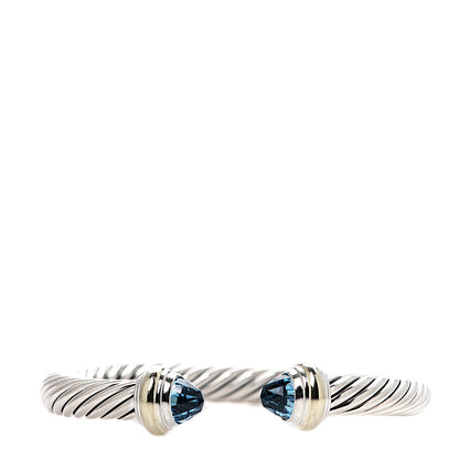 David Yurman Sterling Silver 14K Yellow Gold Blue Topaz 7mm Cable Classics Bracelet 1 of 3