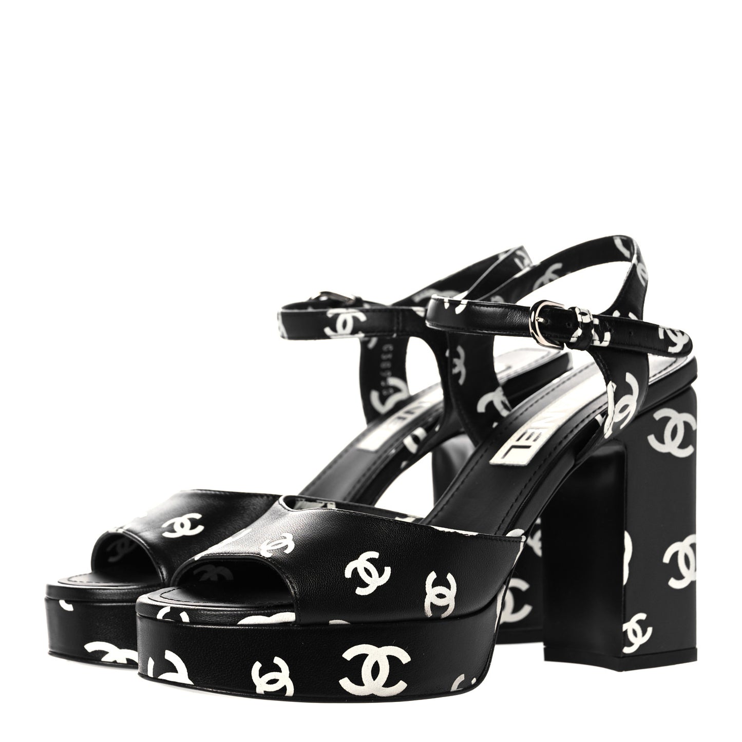 Printed Lambskin Coco Beach Platform Sandals 37 Black White