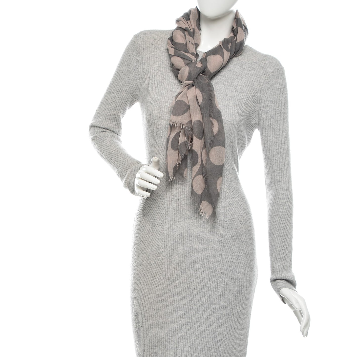 Prorsum Cashmere Silk Polka Dot Fringe Scarf Grey