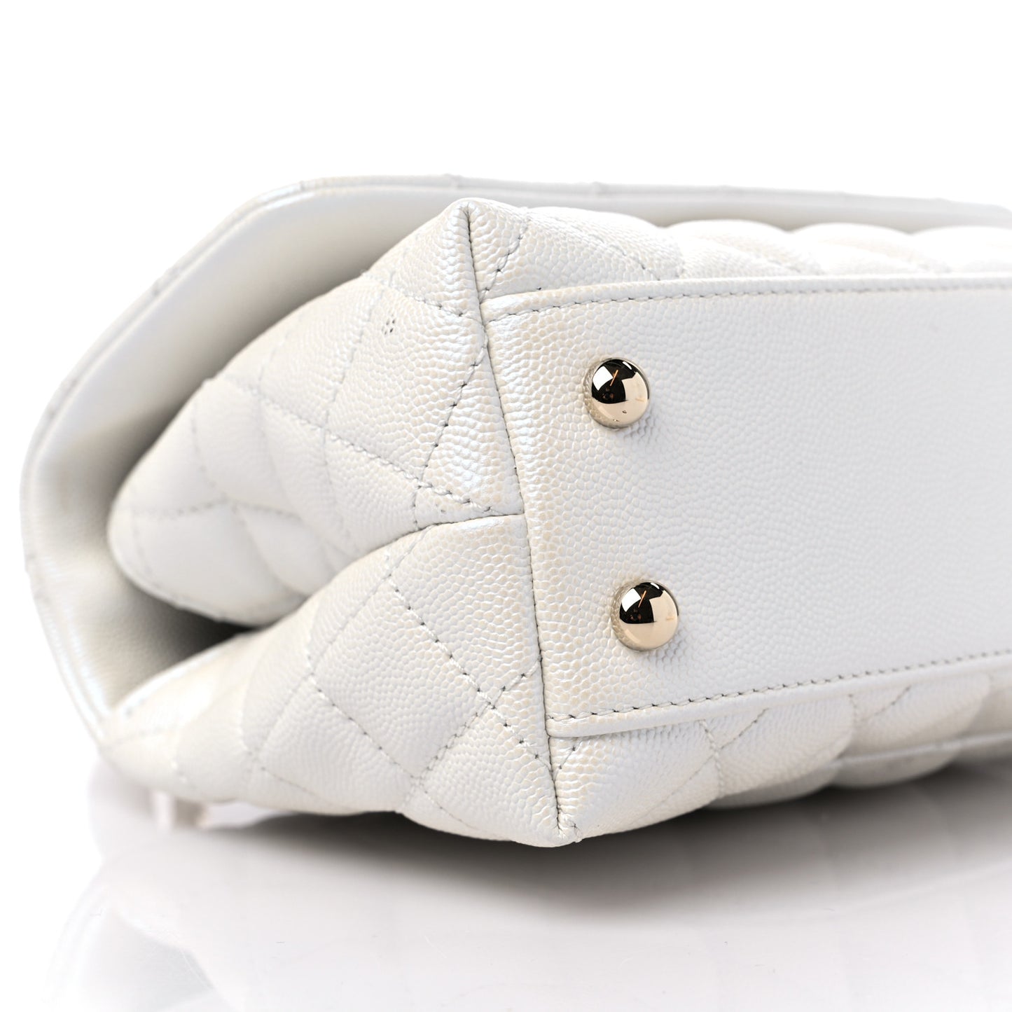 Iridescent Caviar Quilted Mini Coco Handle Flap White