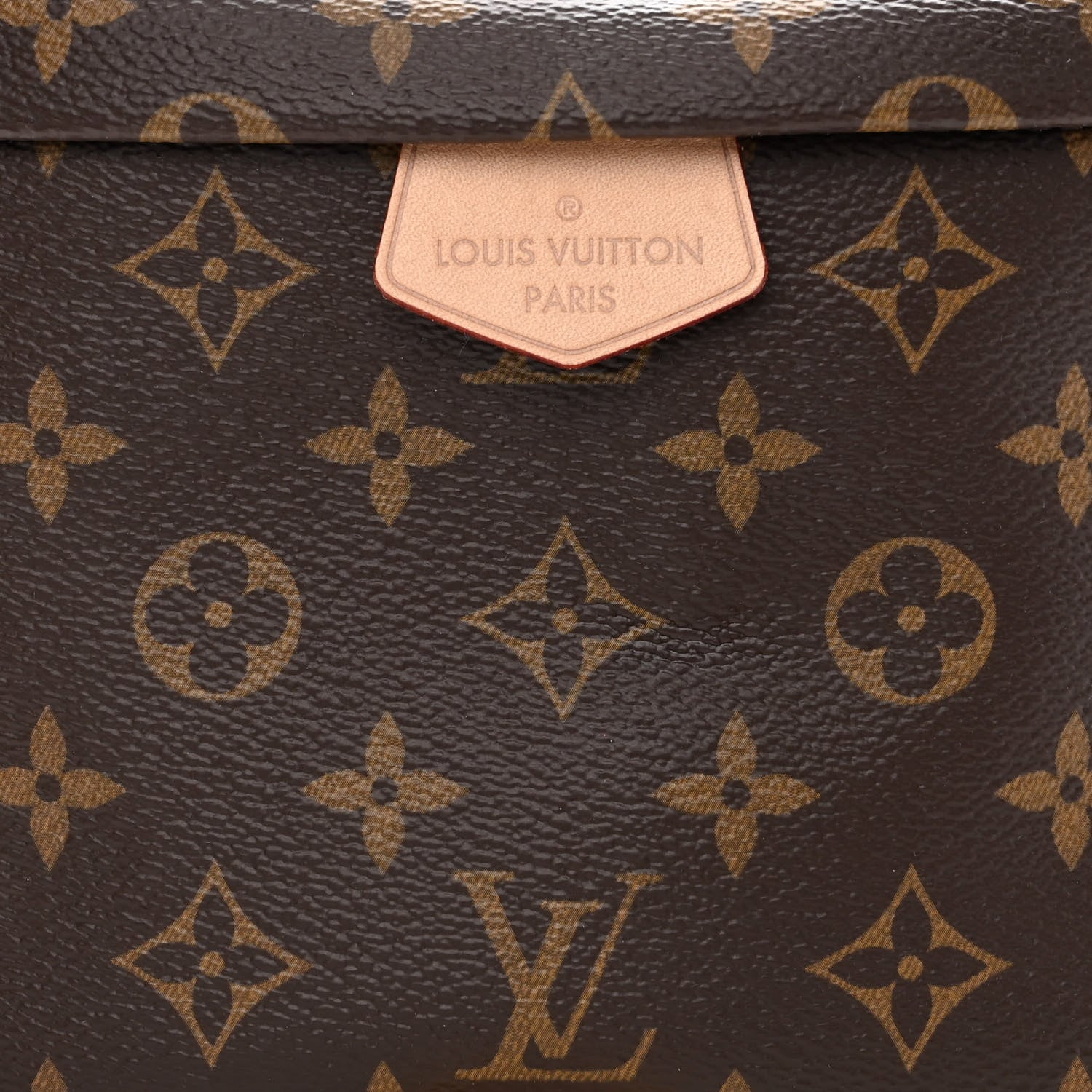 close up image of louis vuitton monogram coated canvas on bumbag FASHIONPHILE