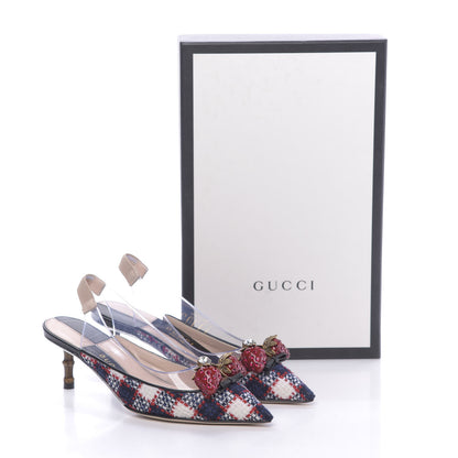 Gucci Tweed PVC Bamboo Strawberry Eleonor Low Heel Slingback Pumps 36 Marine Red 10 of 10