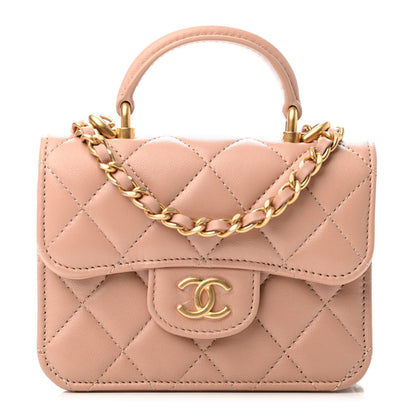 Chanel Lambskin Quilted Top Handle Flap Coin Purse With Chain Beige 1 of 4