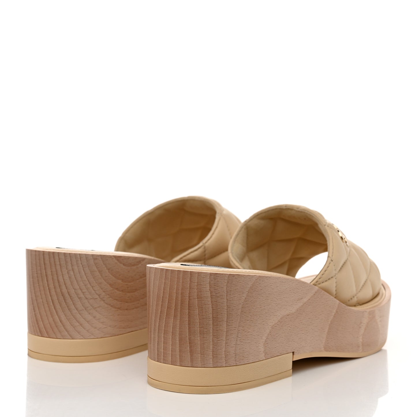 Lambskin Quilted CC Slip On Platform Sandals 38 Beige