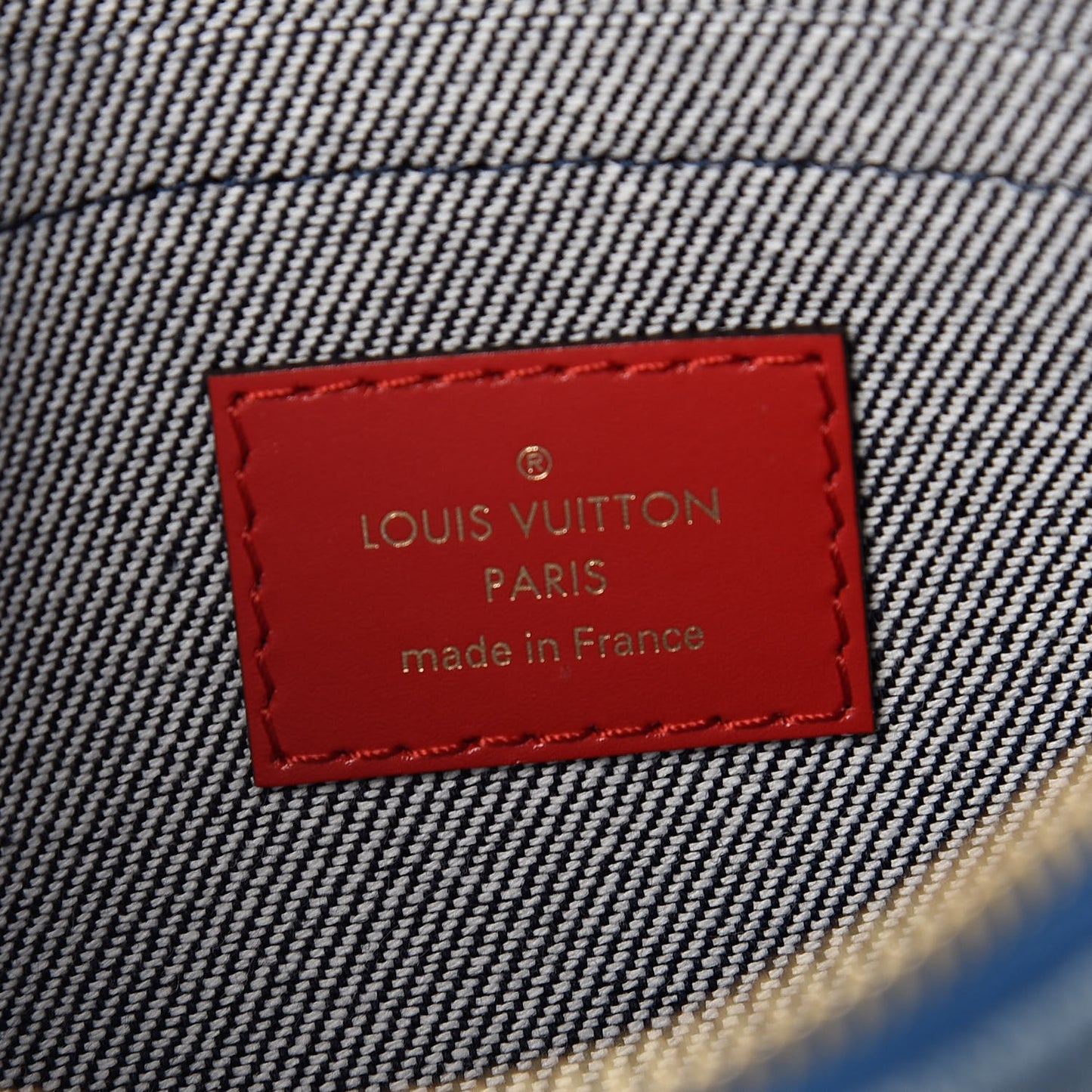 Denim Damier Monogram Patchwork Neverfull MM Pochette Blue Rouge