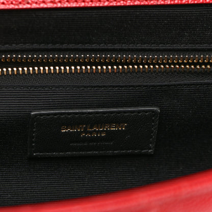 Saint Laurent Grain De Poudre Mixed Matelasse Large Triquilt Monogram Satchel New Red 7 of 11
