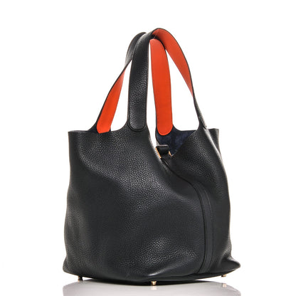 Hermes Taurillon Clemence Picotin Lock 26 GM Bleu Indigo Orange Poppy 3 of 7