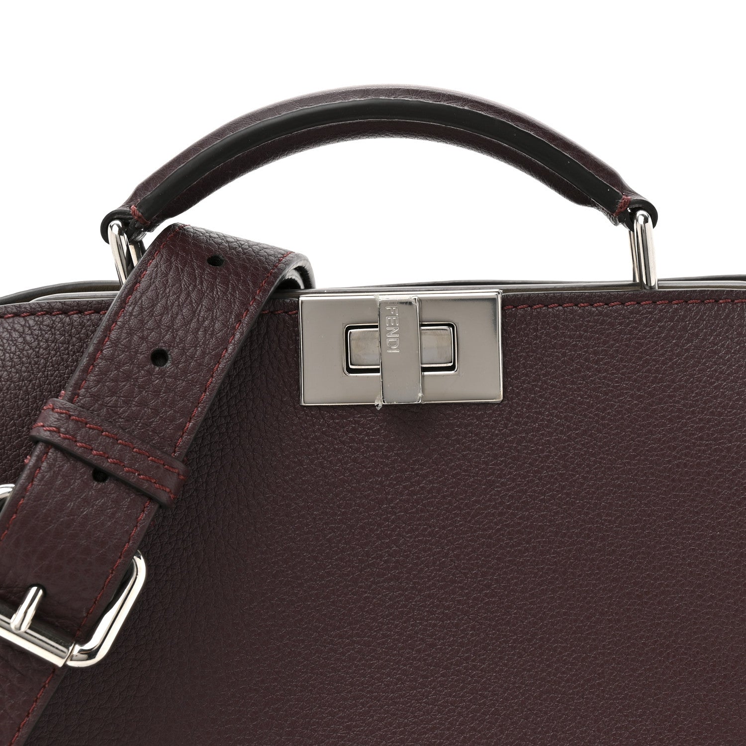 Fendi Cuoio Romano Vitello Cover Glazed Fabric Bi-Color FF 1974 Mini Peekaboo I SEE U Satchel  Ghianda Grezzo 8 of 13