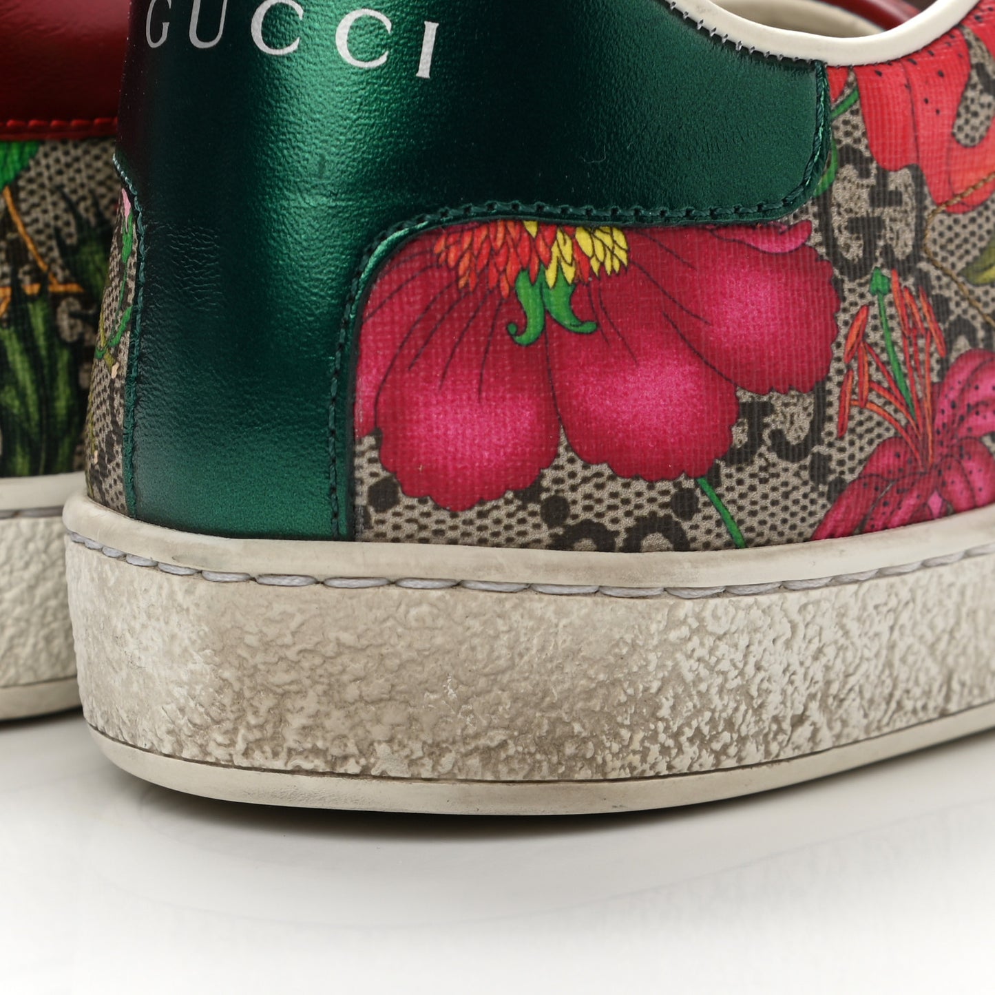 GG Supreme Monogram Flora Web Womens Ace Sneakers 38 Beige Multicolor Rosso