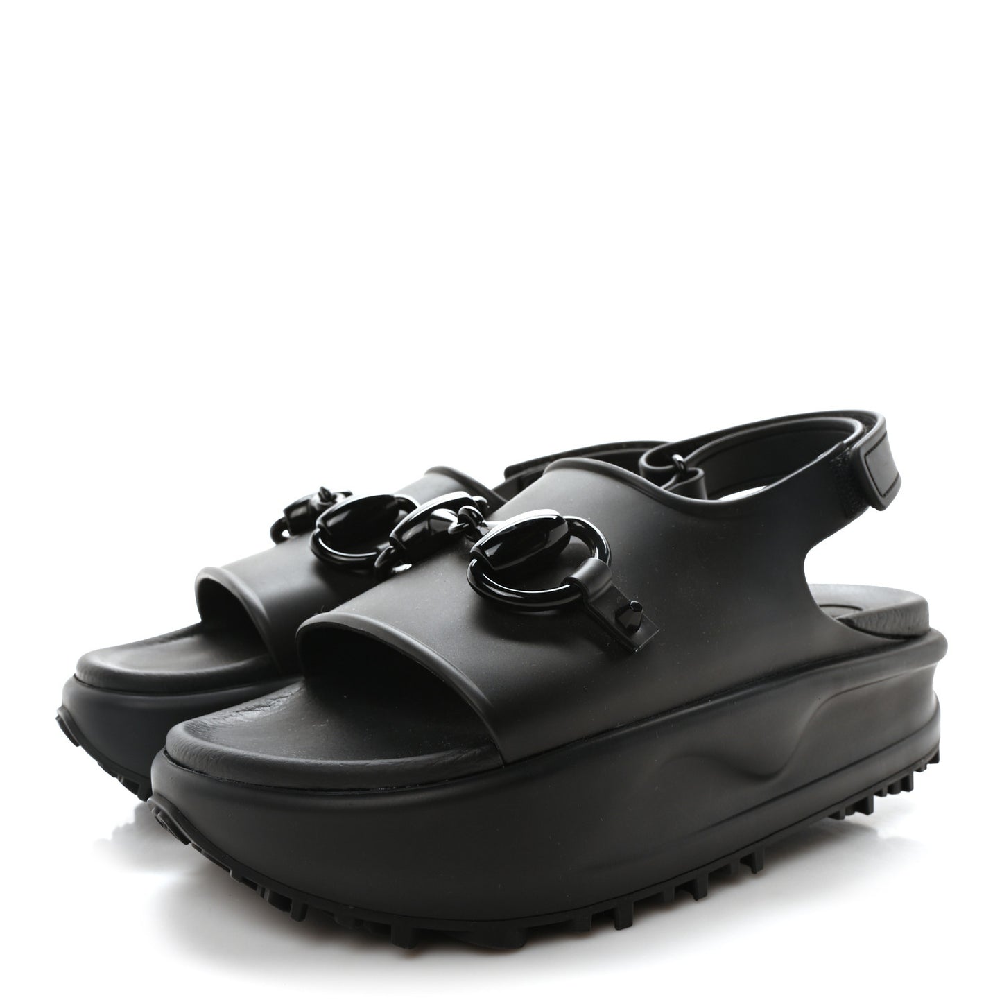 Soft Rubber Horsebit Touch Womens Strapped Sandals 36 Black