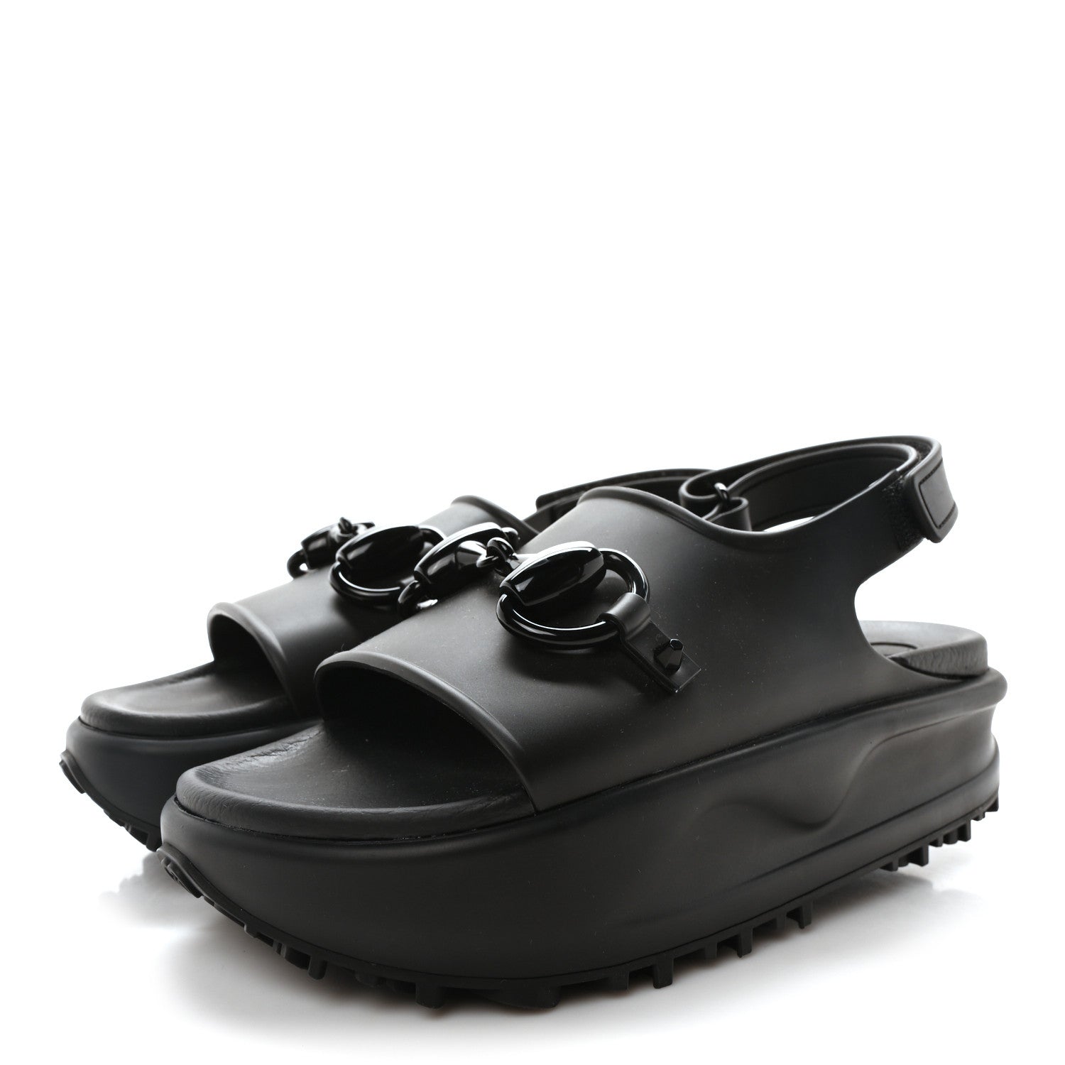 Gucci Soft Rubber Horsebit Touch Womens Strapped Sandals 36 Black 4 of 9