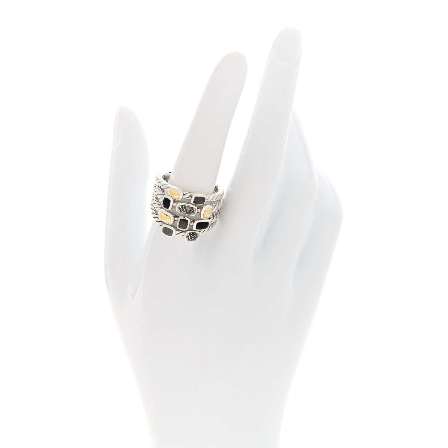 David Yurman Sterling Silver 18K Yellow Gold Multi Gemstone Confetti 4 Row Ring 57 8 2 of 4