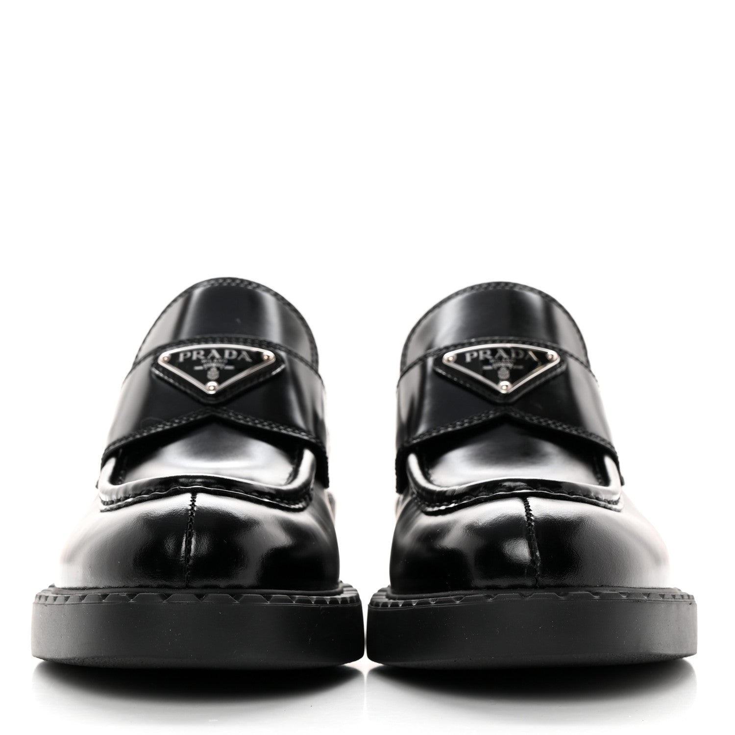 Prada Spazzolato Metal Triangle Logo 50mm Loafers 37.5 Black 2 of 12