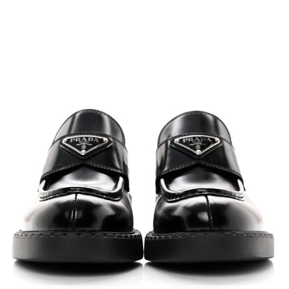 Prada Spazzolato Metal Triangle Logo 50mm Loafers 37.5 Black 2 of 12