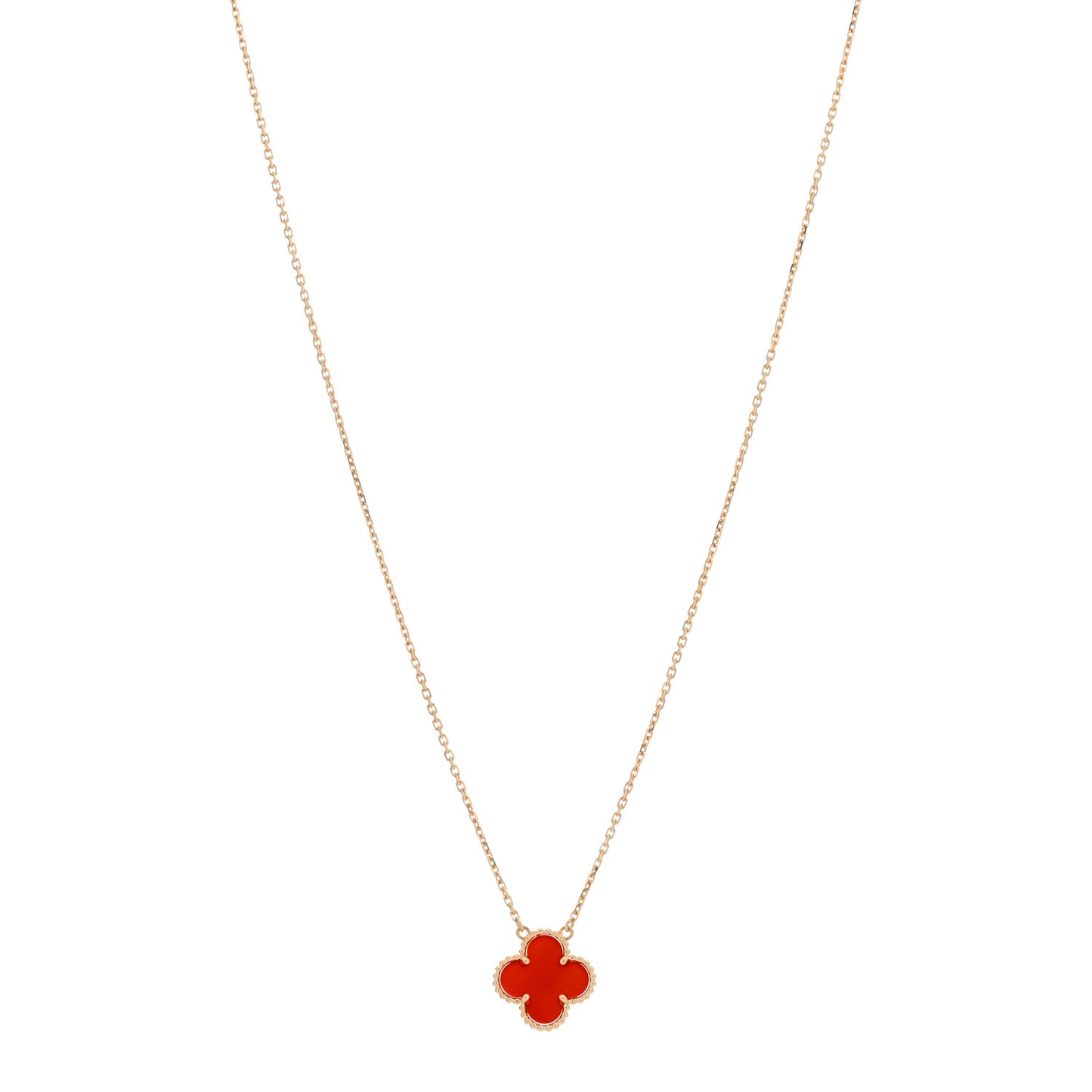 18K Yellow Gold Carnelian Vintage Alhambra Pendant Necklace