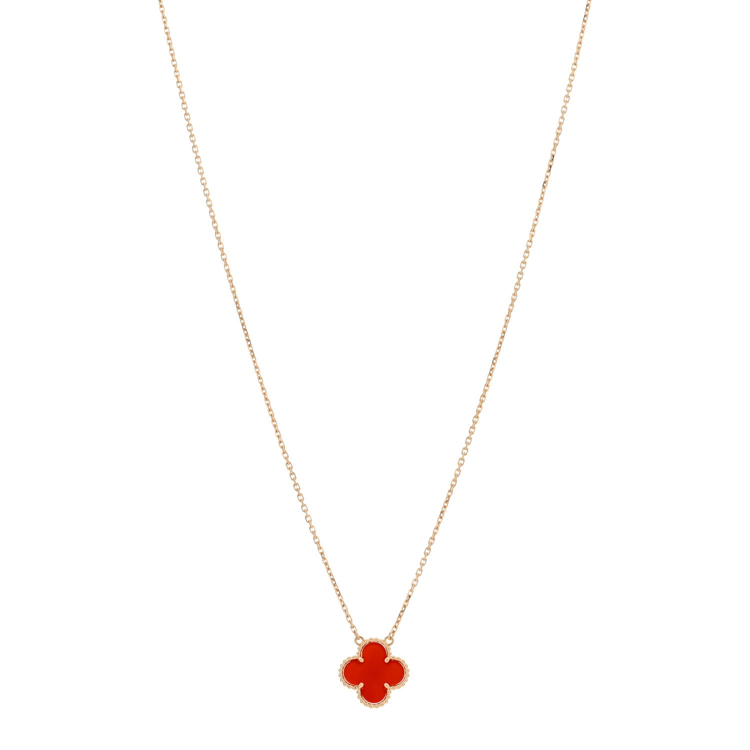 Van Cleef & Arpels 18K Yellow Gold Carnelian Vintage Alhambra Pendant Necklace 1 of 4