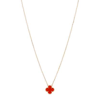 Van Cleef & Arpels 18K Yellow Gold Carnelian Vintage Alhambra Pendant Necklace 1 of 4