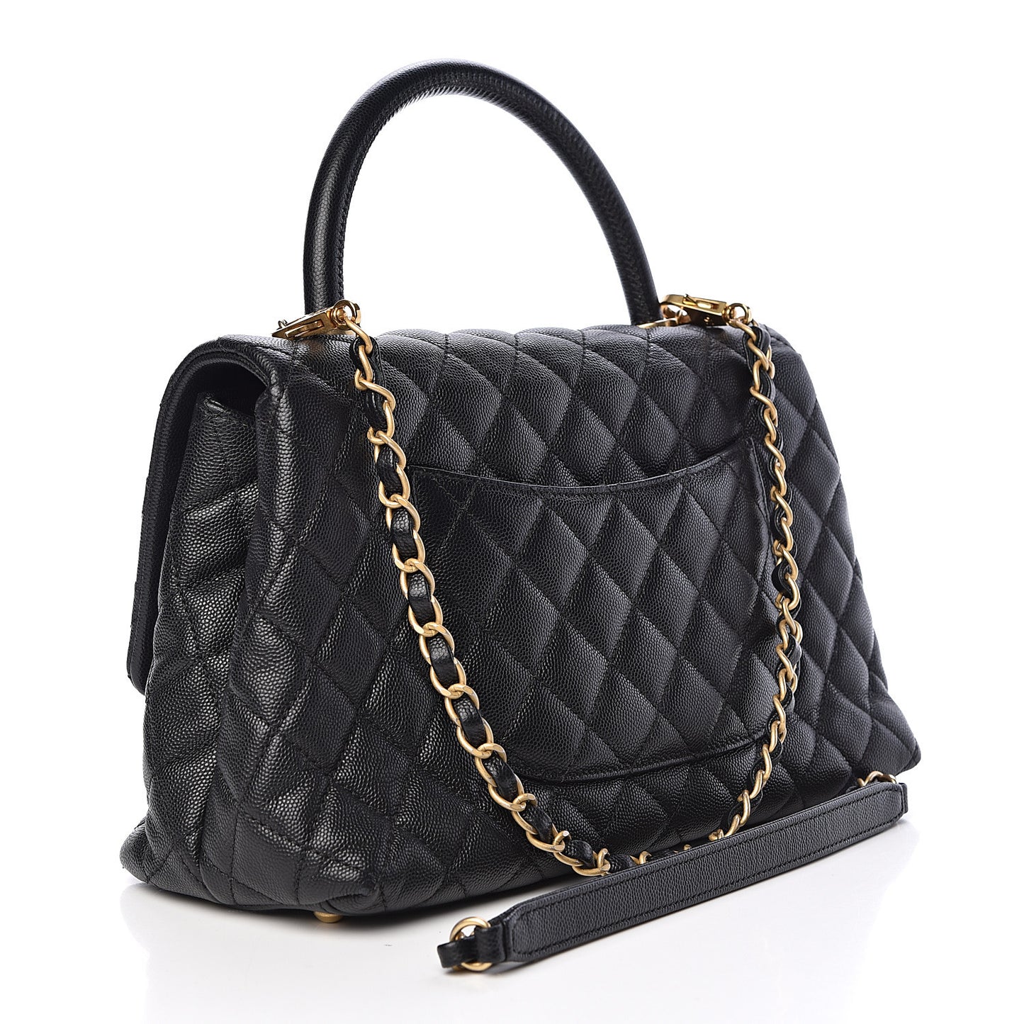 Caviar Quilted Small Coco Handle Flap Black