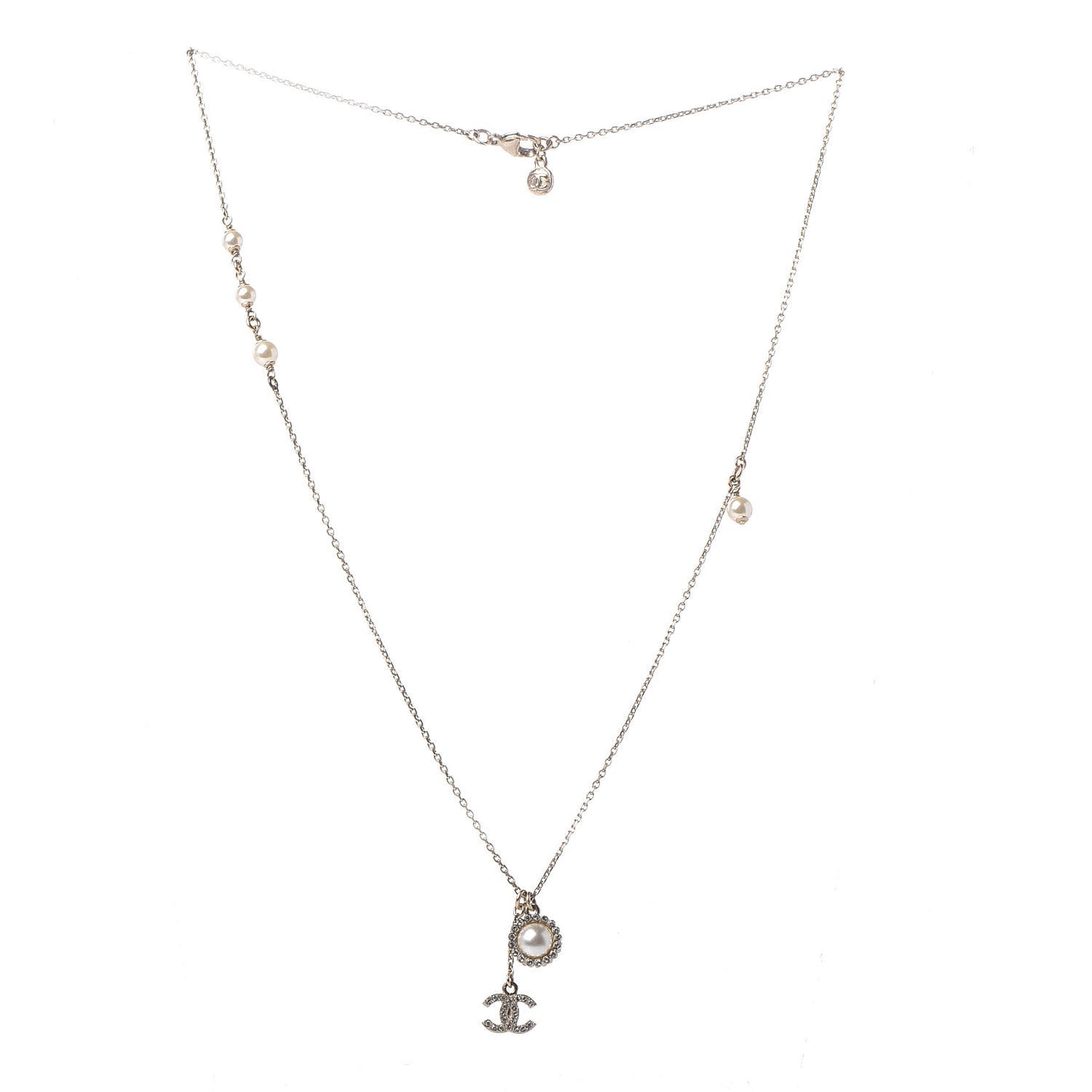 Pearl Crystal CC Necklace Gold