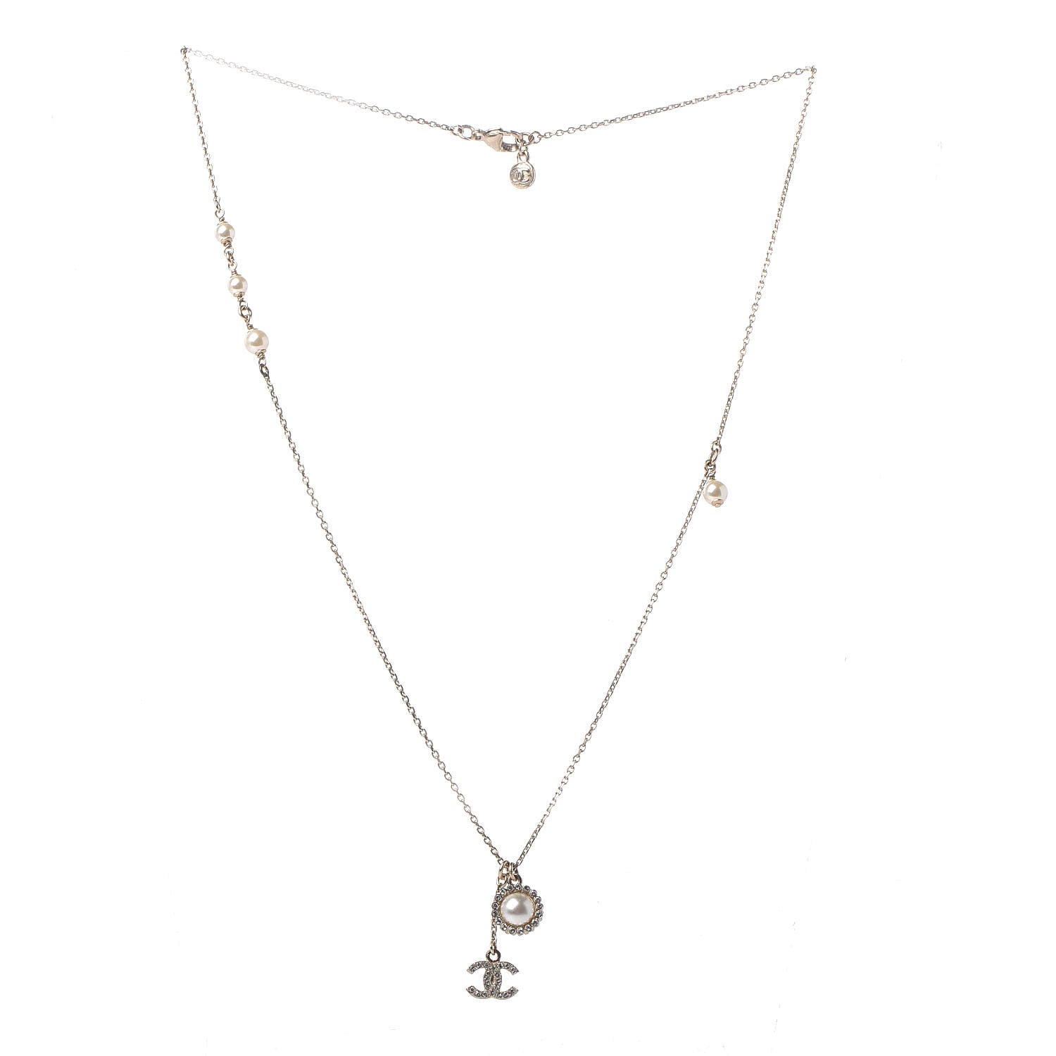 Chanel Pearl Crystal CC Necklace Gold 3 of 5