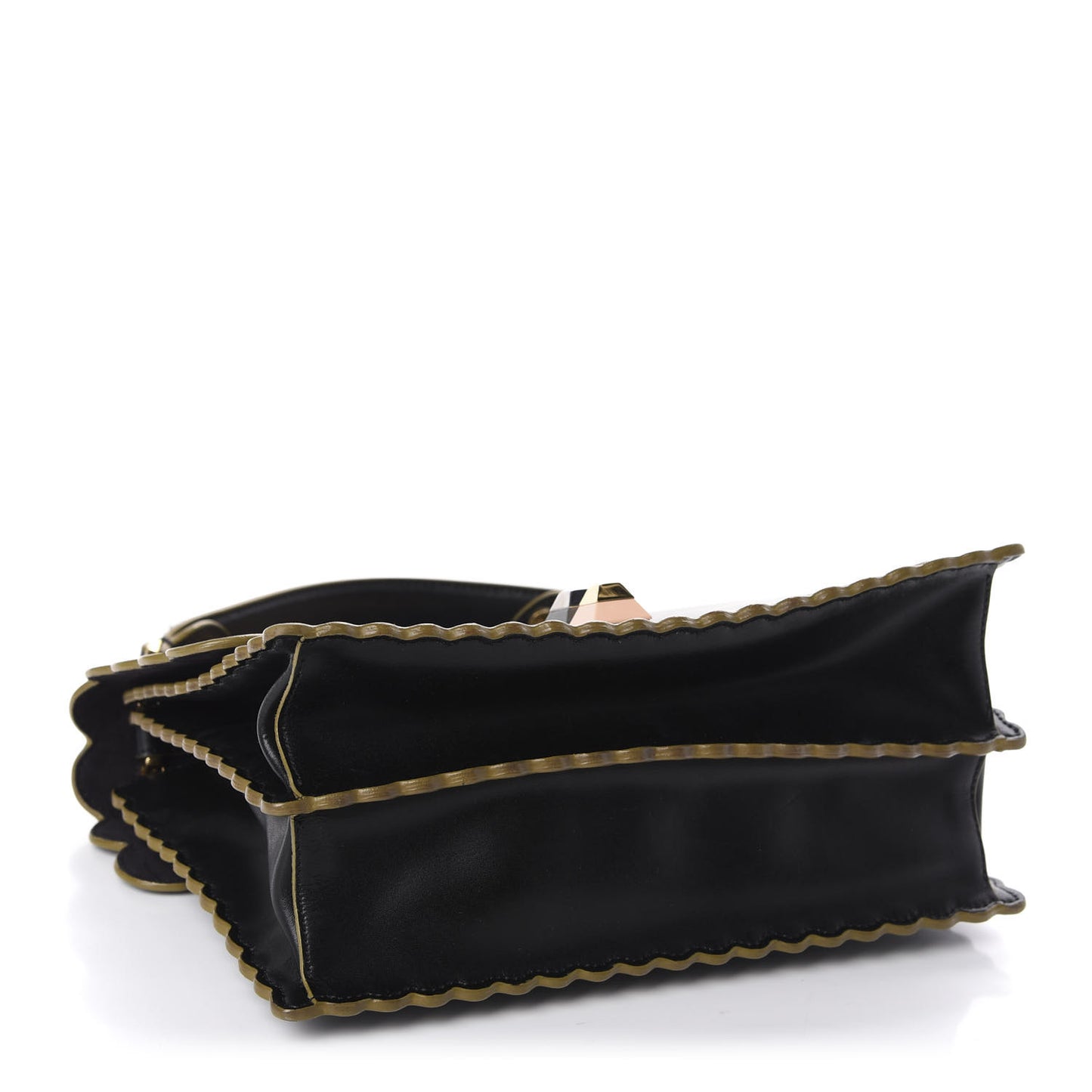 Vitello Liberty Scalloped Studded Kan I Shoulder Bag Black