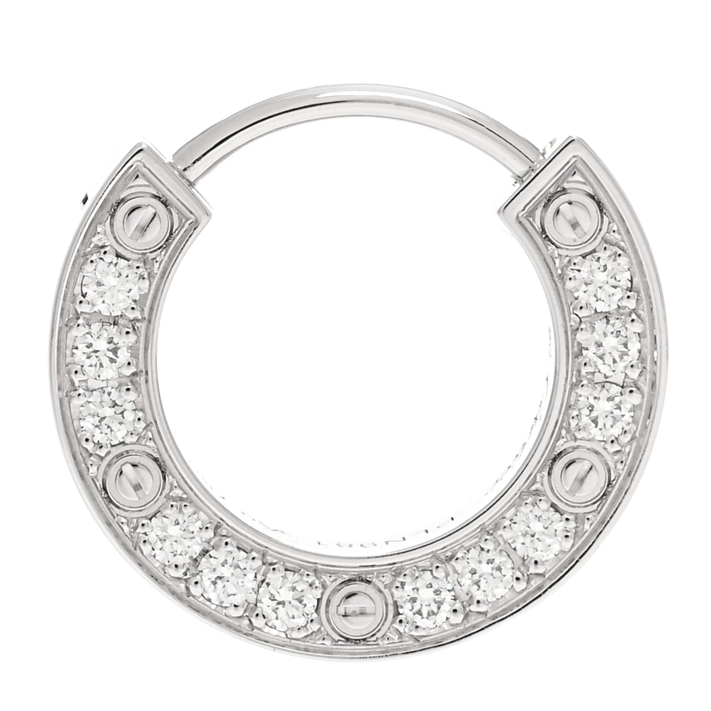 18K White Gold Diamond Pave Single LOVE Hoop Earring