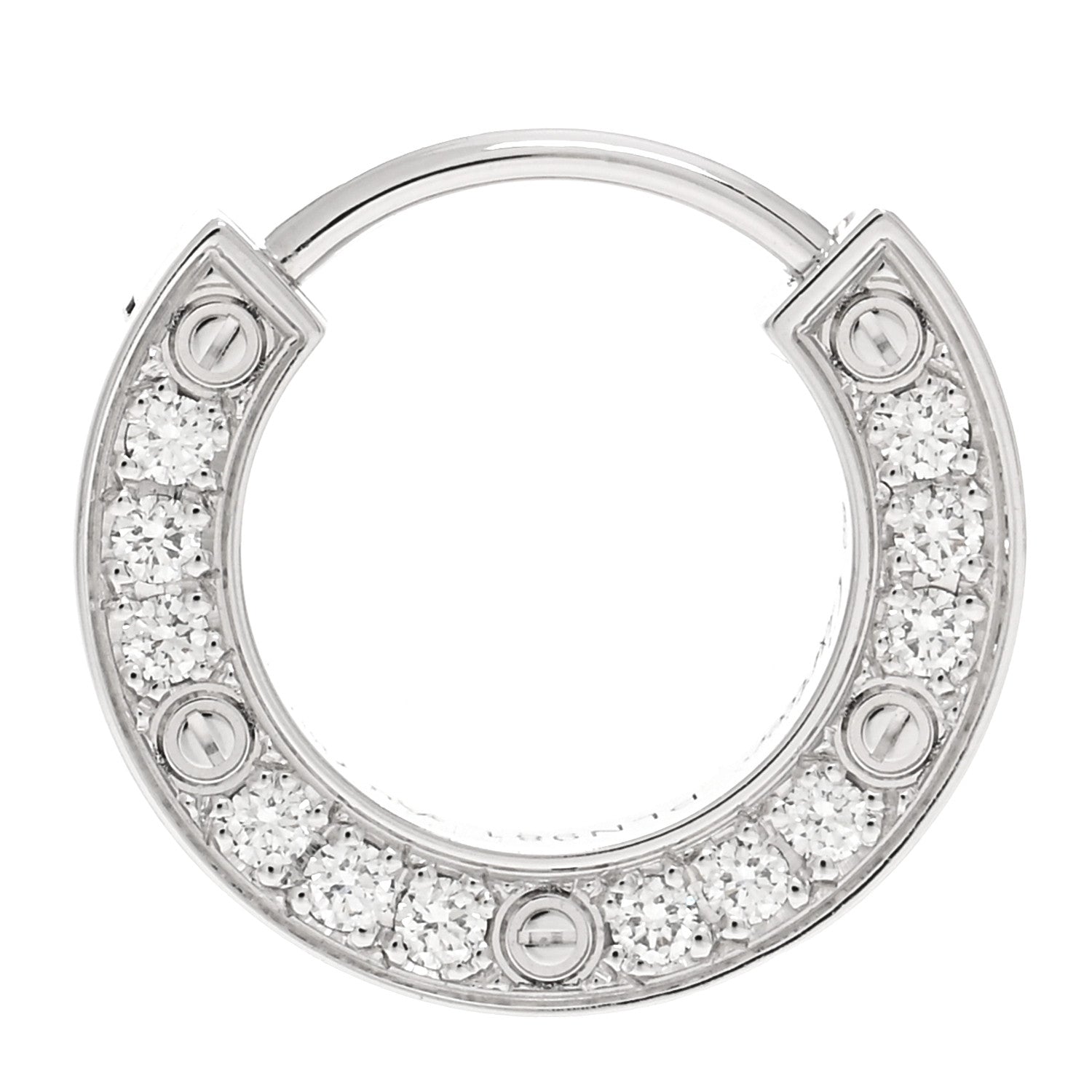Cartier 18K White Gold Diamond Pave Single LOVE Hoop Earring 1 of 5
