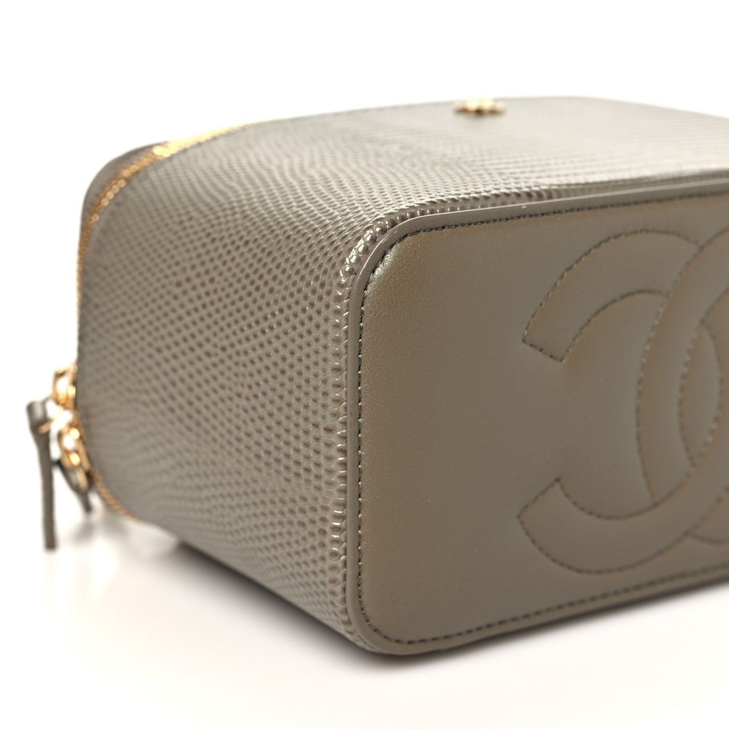 Chanel Calfskin Lizard Embossed Top Handle Vanity With Chain  Dark Khaki 9 of 11