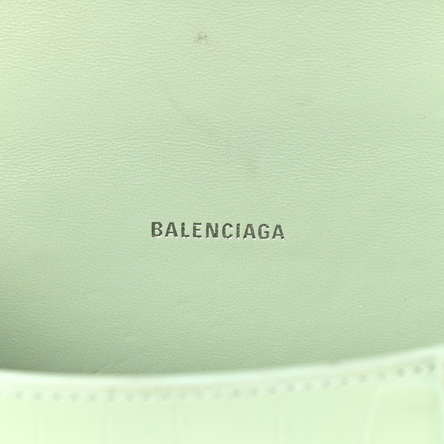 Shiny Calfskin Crocodile Embossed Hourglass Top Handle Bag XS Light Green