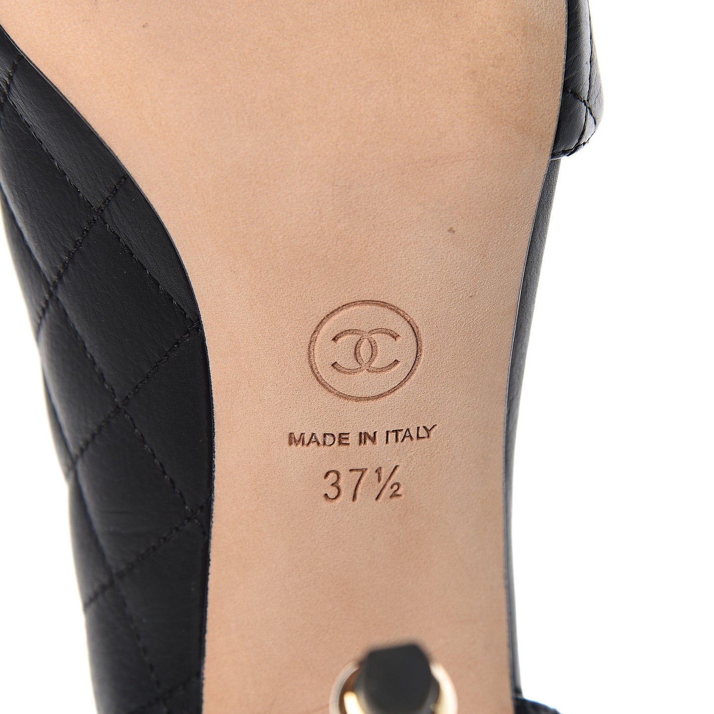 Calfskin Quilted Peep Toe Pumps 37.5 Black