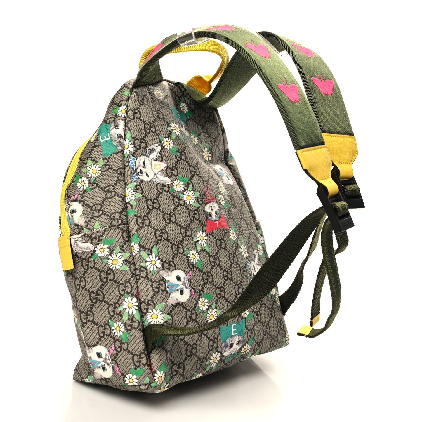 GG Supreme Monogram Cats Childrens Backpack Yellow