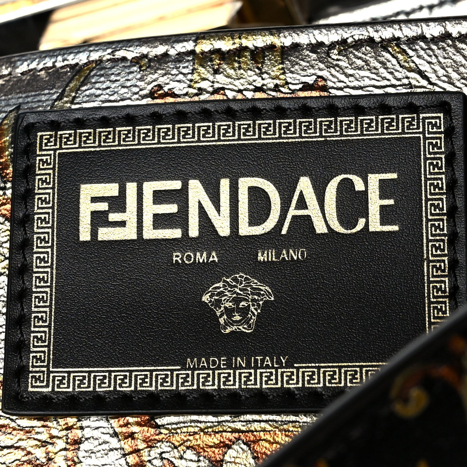 Fendi X VERSACE Vitello Seta Nappa Fendace FF Baroque Medium Peekaboo I SEE U Satchel Tobacco Black Gold 6 of 9