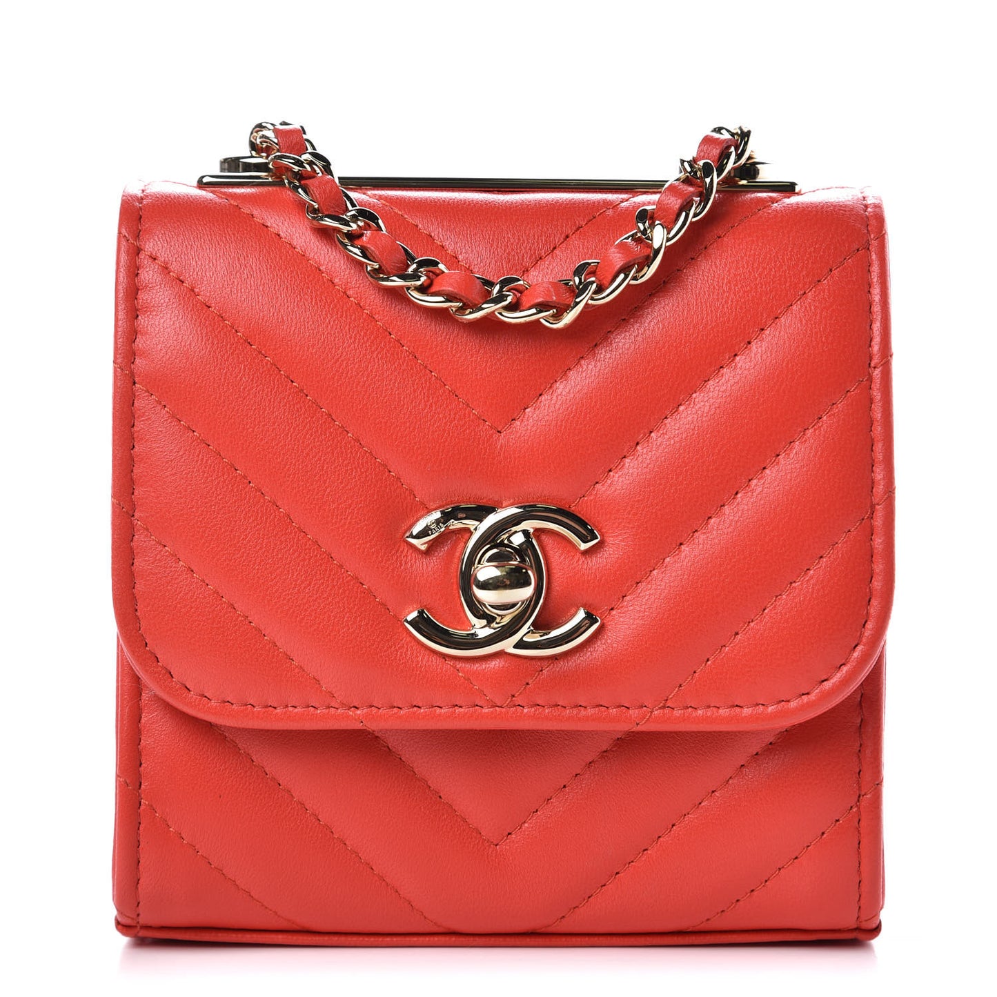 Lambskin Chevron Quilted Mini Trendy CC Chain Wallet Red