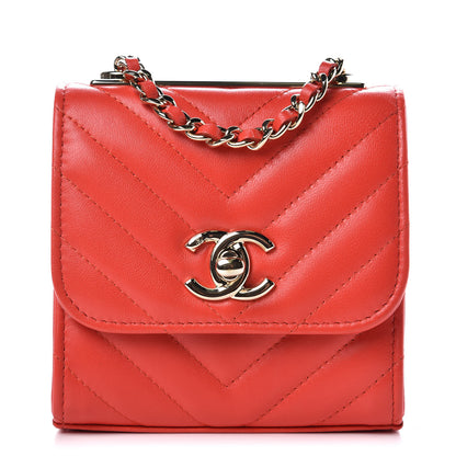 Chanel Lambskin Chevron Quilted Mini Trendy CC Chain Wallet Red 1 of 11