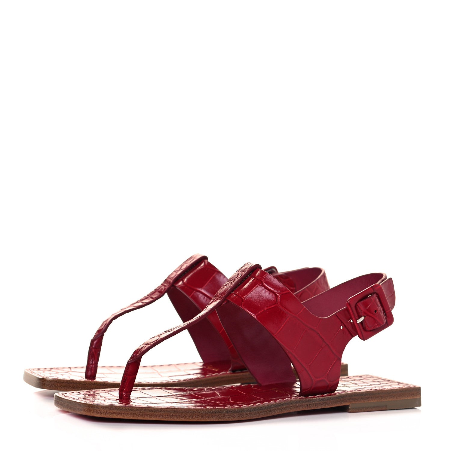 Christian Louboutin Calfskin Alligator Embossed Cubongo Flat Sandals 35.5 Persan 3 of 8