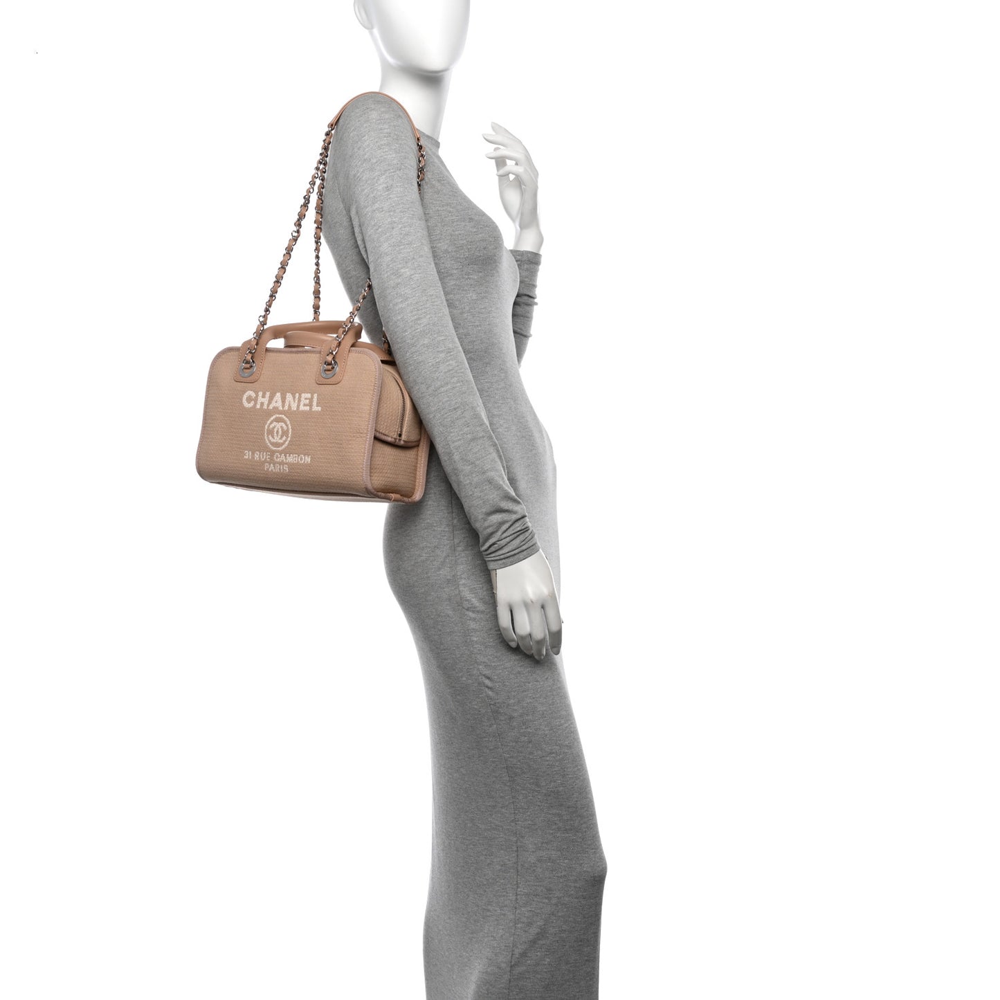 Canvas Deauville Small Bowling Bag Beige