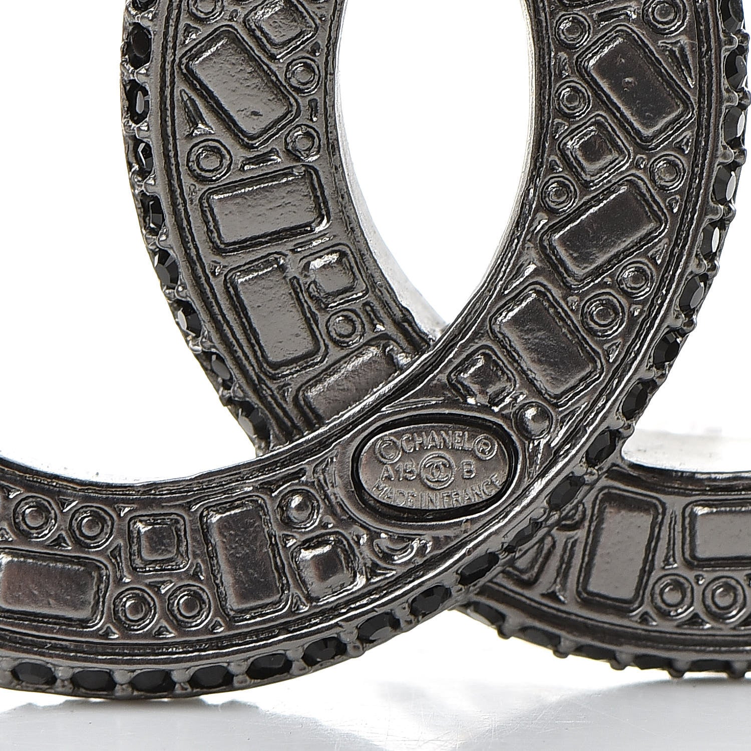 Chanel Crystal Baguette CC Brooch Black Silver 4 of 5