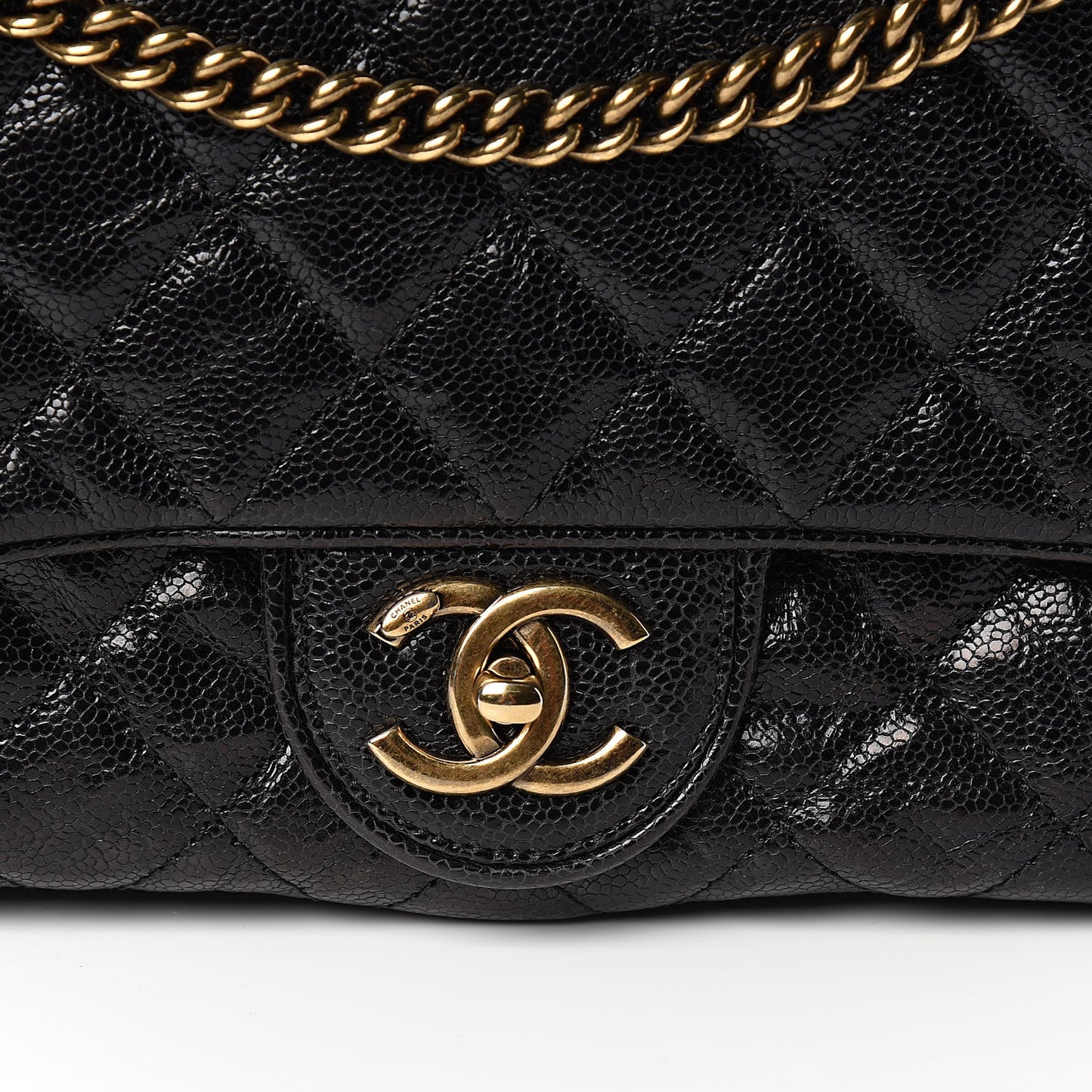 Crumpled Grained Calfskin Quilted Large Shiva Flap Black