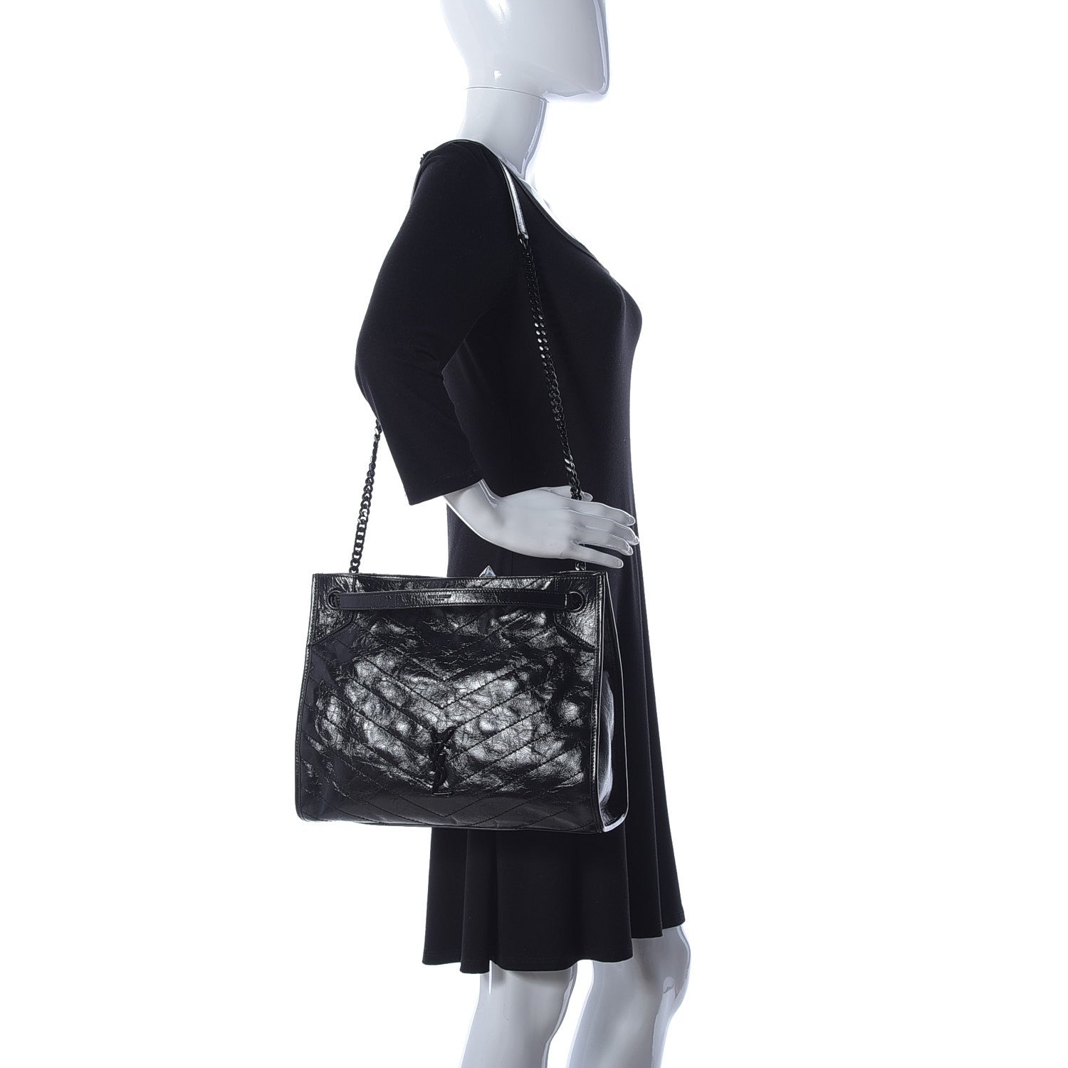 Saint Laurent Crinkled Calfskin Matelasse Monogram Medium Niki Shopper Tote Black 2 of 9